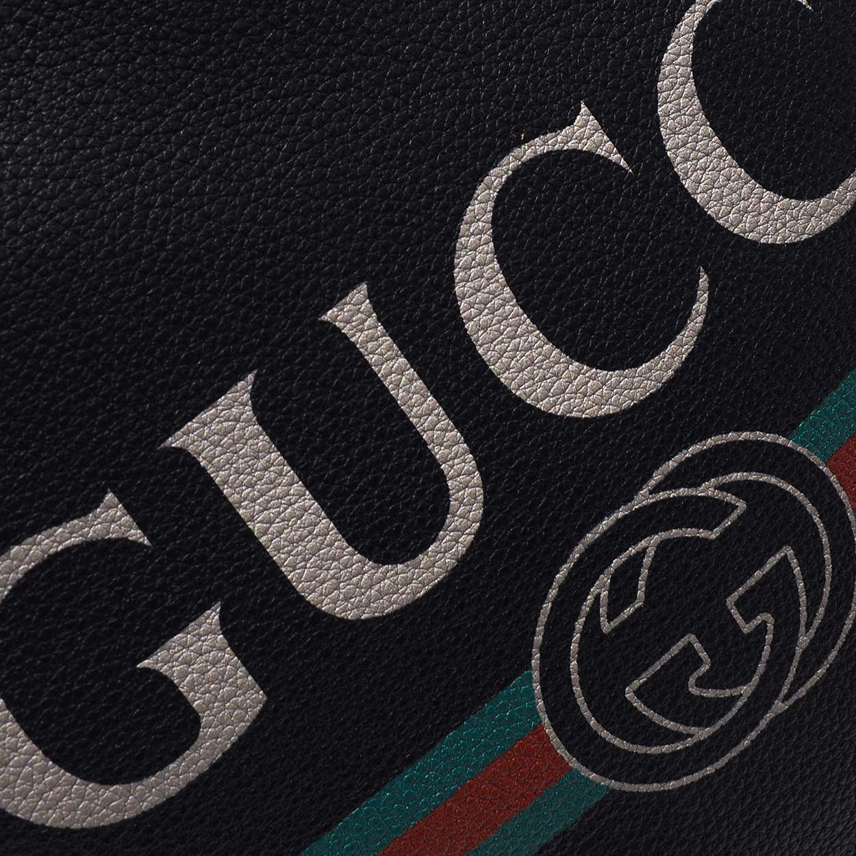 Gucci - Black Leather Print Drawstring Backpack